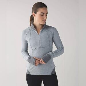 LULULEMON‎ Runderful 1/2 Half Zip Mini Check Pique White Heathered Slate Size 4